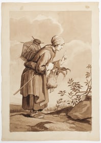 After Abraham Bloemaert, 18th Century Continental Sepia Drawing, Peasant Woman