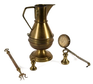 Antique Brass Including Victorian Toasting Fork, Jones & Willis Pitcher, Etc.