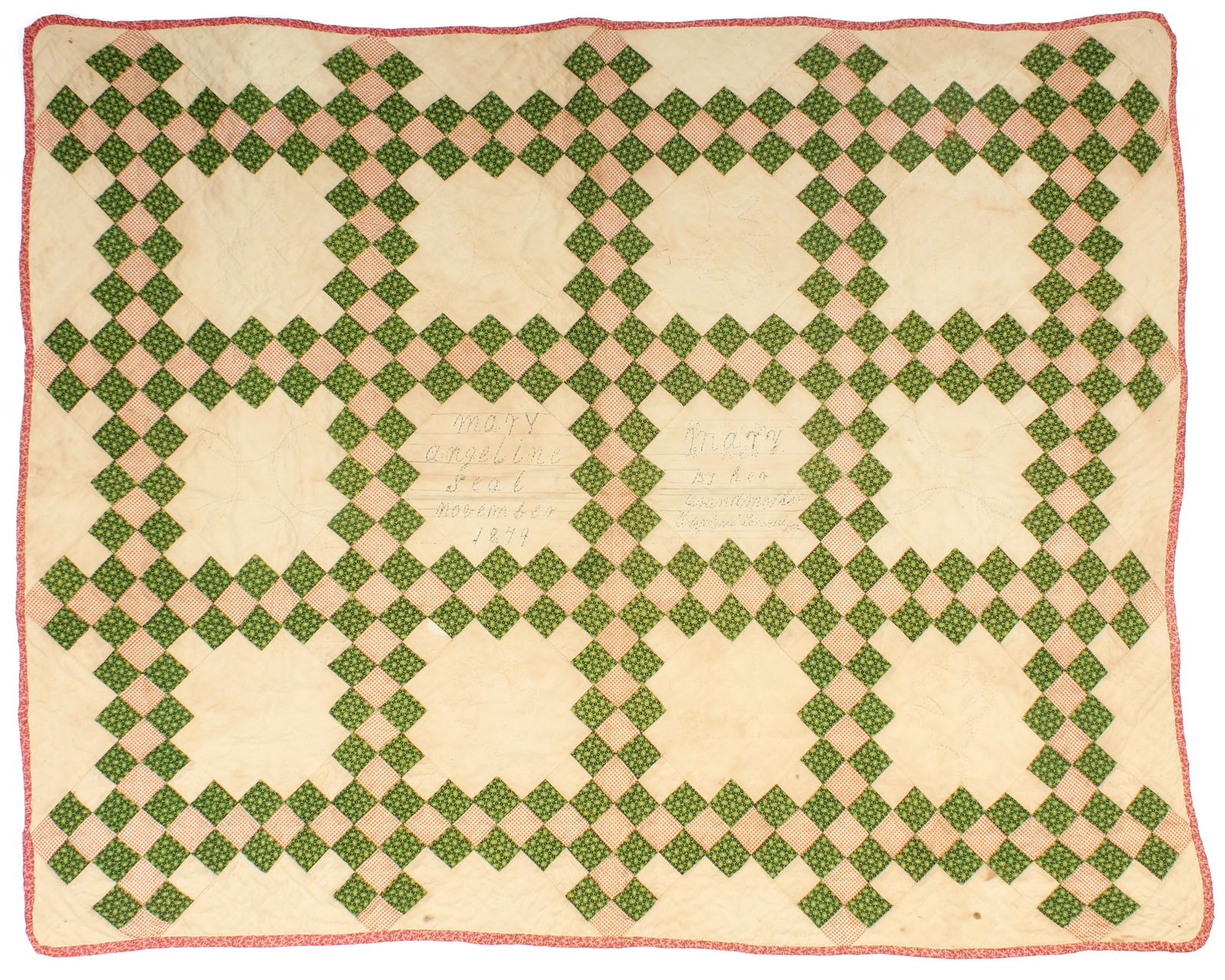 19th Century Irish Chain Quilt, Mary Angeline Seal, 1849 (1 of 4)