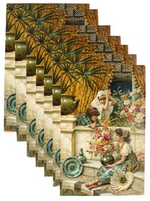 Seven Original Pears Soap Chromolithographs, Flowers of the East, After William Stephen Coleman