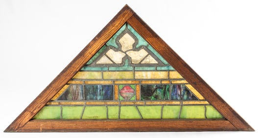Antique Stained Glass Transom Window, 30" x 59" x 1.5".