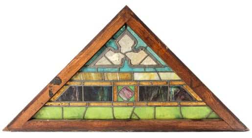Antique Stained Glass Transom Window, 30" x 59" x 1.5".