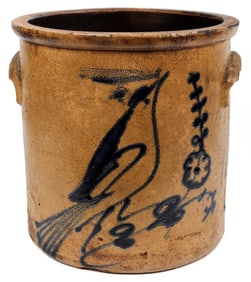 White's Utica New York Blue Decorated Stoneware Crock