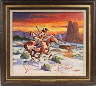 Fred Harman (American, 1902-1982) Little Beaver Heading Home, Oil on Canvas Painting