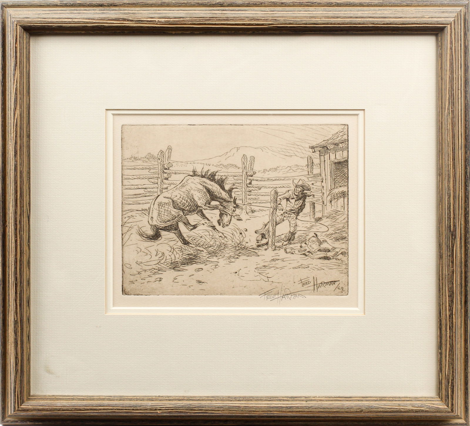 Fred Harman (American, 1902-1982) Signed Etching, Western Scene (1 of 5)
