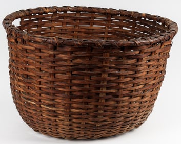 Large American Woven Splint Gathering Basket, 19th Century, 16" x 24.5"
