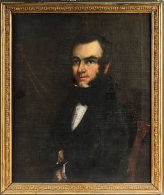 19th Century American School Folk Art Portrait Painting of a Gentleman