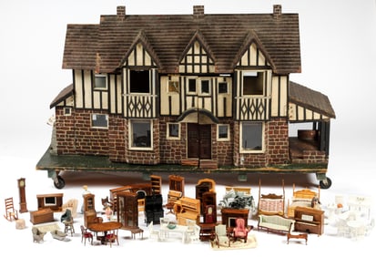 Early 20th C. Dollhouse, Replica of Merion, PA Tudor Style House