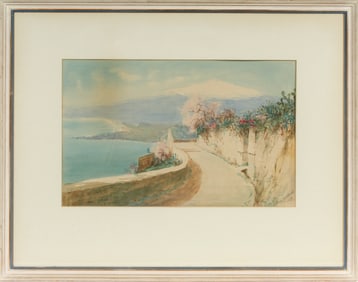 Charles K. Wood (American, 1869-1942) View of Mt. Etna, Watercolor Painting