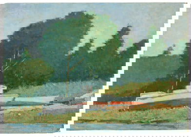 Paul Wescott (American, 1904-1970) Two Boats, Oil on Canvas Board Painting