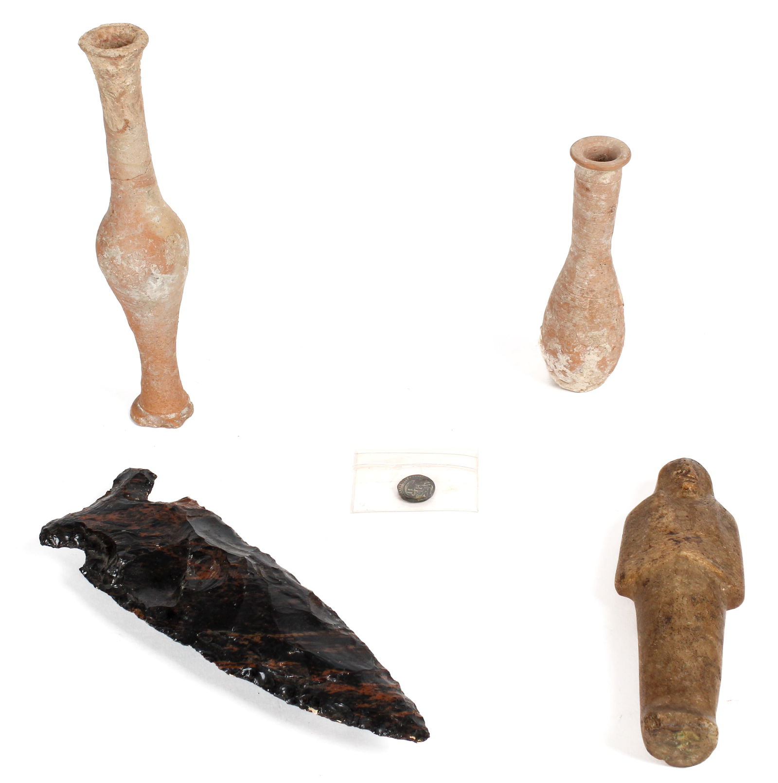 Ancient and Style Items Incl. Umayyad Coin, Hellenistic Bottles, Etc. (1 of 9)