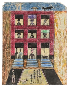 Leo Russell (American,1917-1985) Outsider Art Mixed Media Drawing