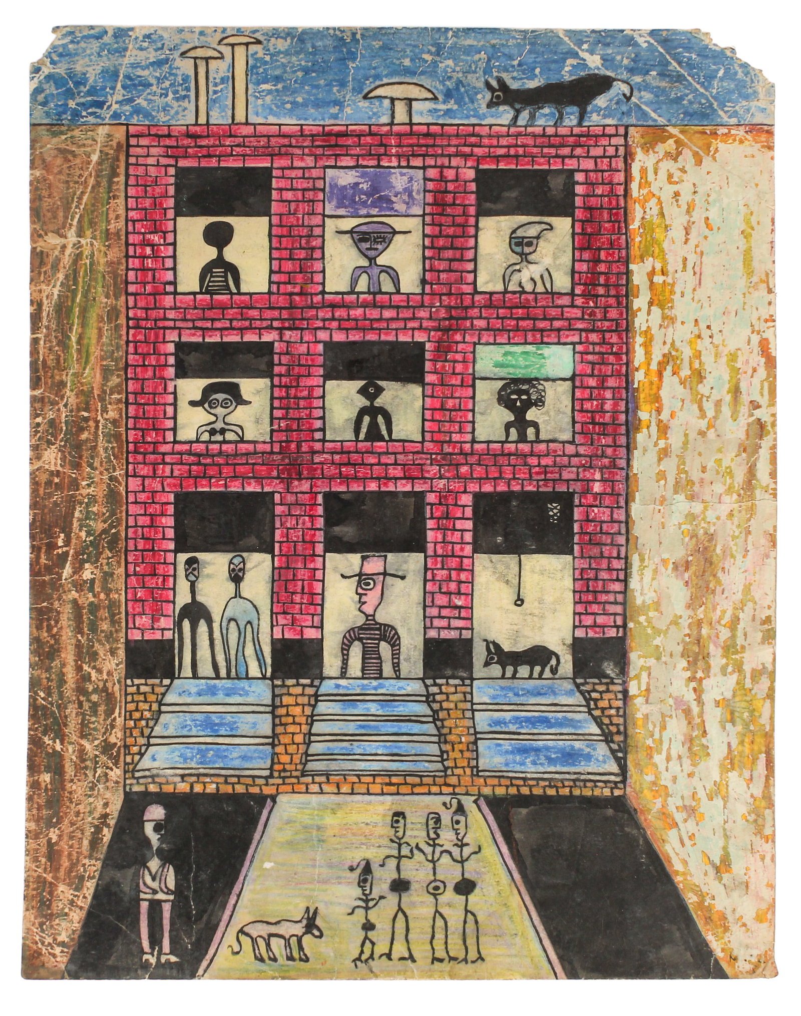 Leo Russell (American,1917-1985) Outsider Art Mixed Media Drawing (1 of 6)