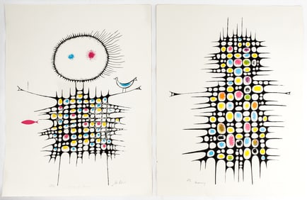 M. Lee, Two Mid Century Modern Serigraphs, "Song of Cosmos," "Becoming"