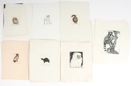 Christine McGinnis (American, 1937-2019) 29 Etchings, Cats, Dogs, Lemur Etc. Incl. Brochure