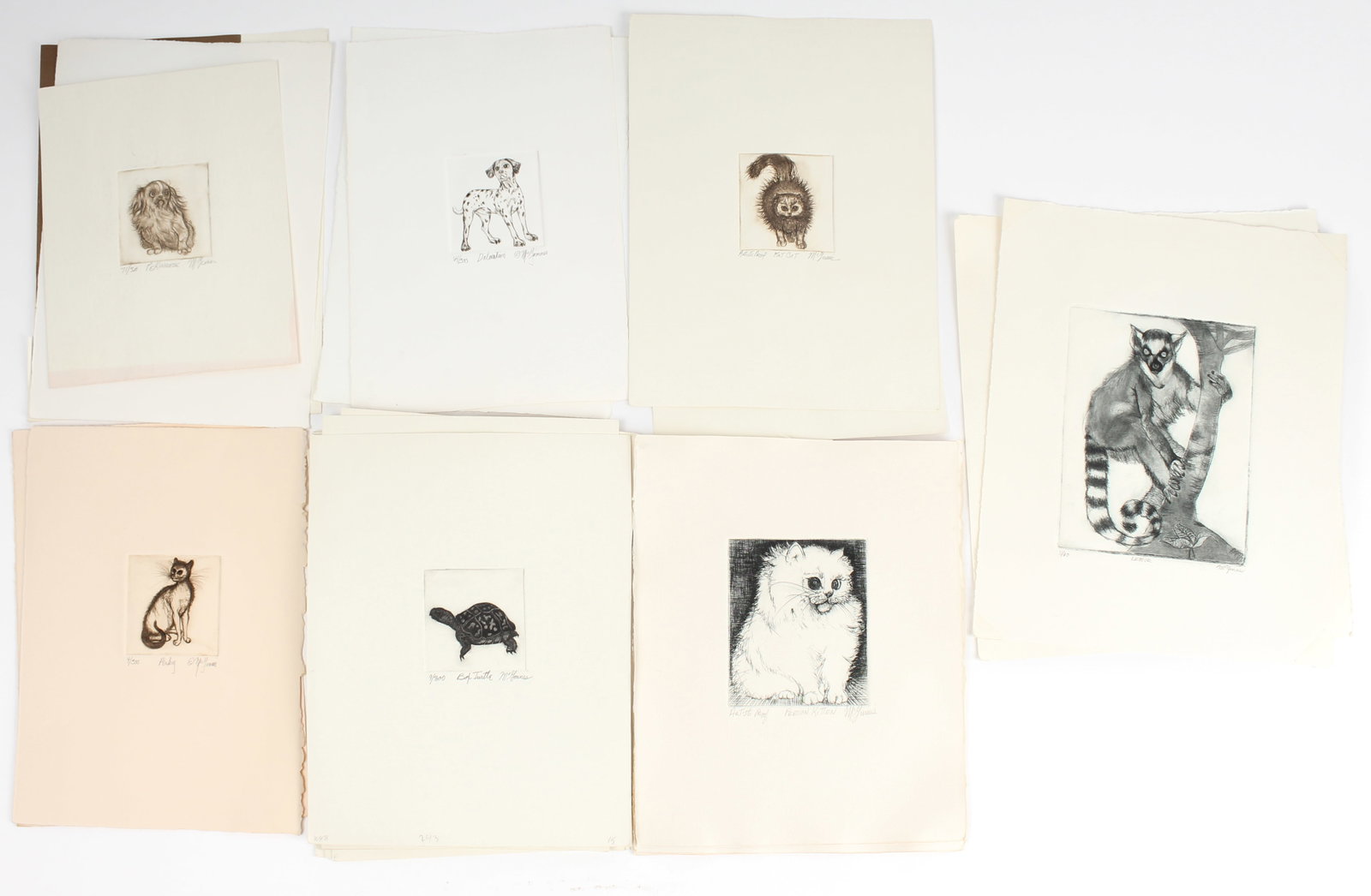 Christine McGinnis (American, 1937-2019) 29 Etchings, Cats, Dogs, Lemur Etc. Incl. Brochure (1 of 3)