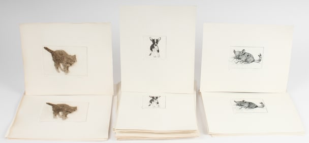 Rodger LaPelle, (American, 1936-2020) 44 Etchings, Kitten, Chihuahua, Chinchilla