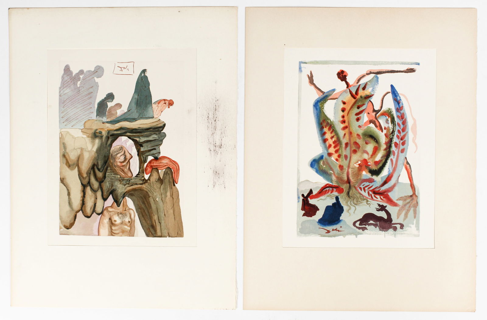 Salvador Dali (Spanish, 1904-1989) The Divine Comedy, Two Woodcuts, Gluttony, The Liars, 1960 (1 of 3)
