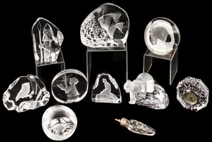 Clear Art Glass Sculptures, Paperweights Etc. Nybro, Mats Jonasson, Sweden