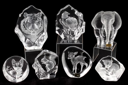 Mats Jonasson Signature Collection Art Glass Animal Sculptures, Paperweights