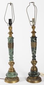 Tall Japanese Mid Century Bronze and Marble Lamps, Attr. James Mont / Marbro