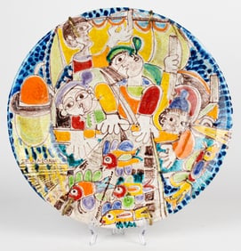 Large 18" Giovanni Desimone Pottery Wall Charger, Mid Century / 1960s