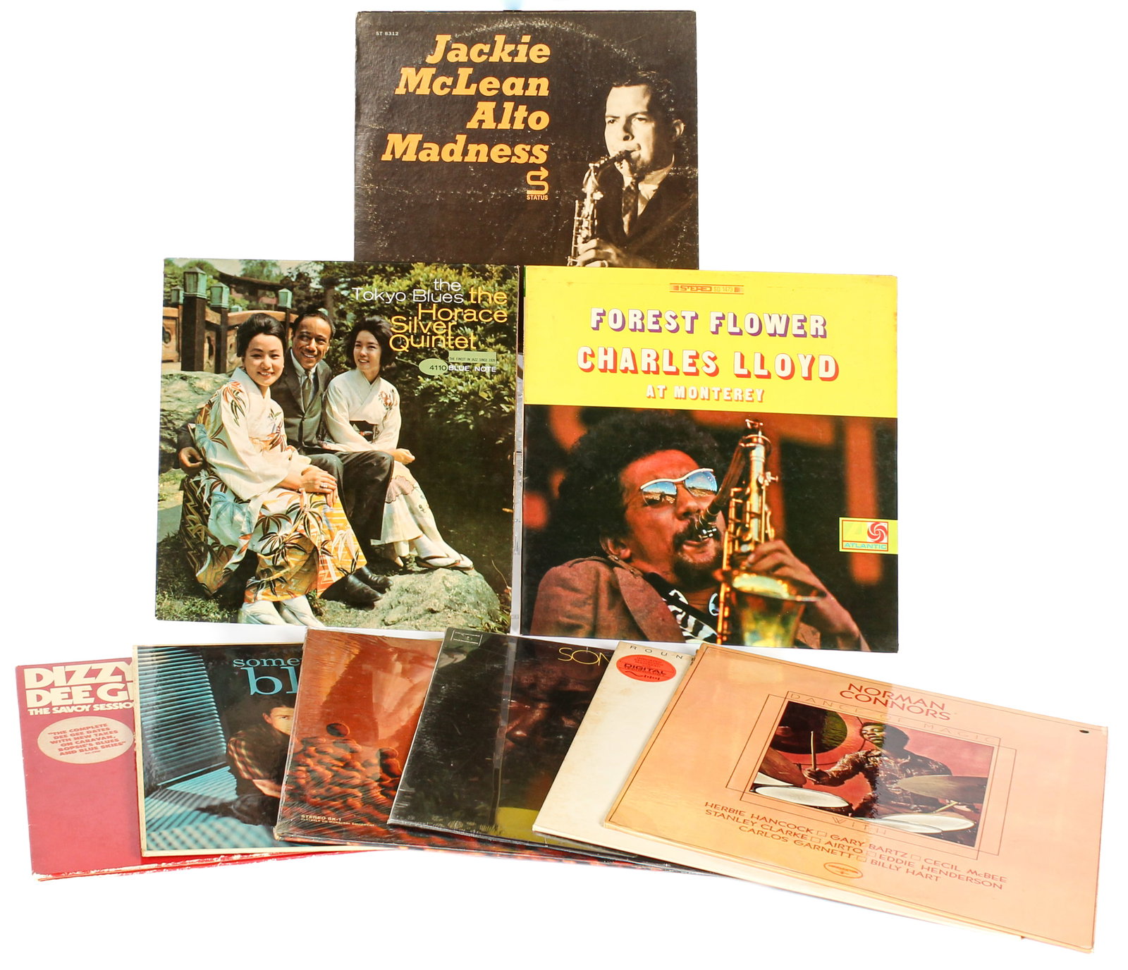 9 Vintage Vinyl Jazz LP Albums, Horace Silver Quintet, Cal Tjader Etc.: Description: A group of 9 vintage Jazz LP's to include: Dave Burrell Round Midnight 1979 Denon Jazz YX-7541ND, Norman Connors Dance Of Magic 1972 Cobblestone Stereo CST9024 punch hole, original inner