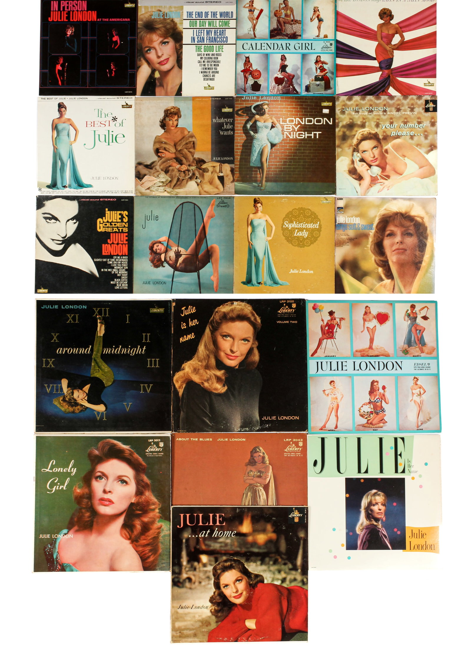 19 Vintage Vinyl LP Jazz Albums, Julie London, Calendar Girl (2), Whatever Julie Wants Etc. (1 of 5)