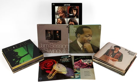 Forty Vintage Vinyl LP Albums, Ellington. Beatles, Hampton, Gillespie, Hawkins Etc.
