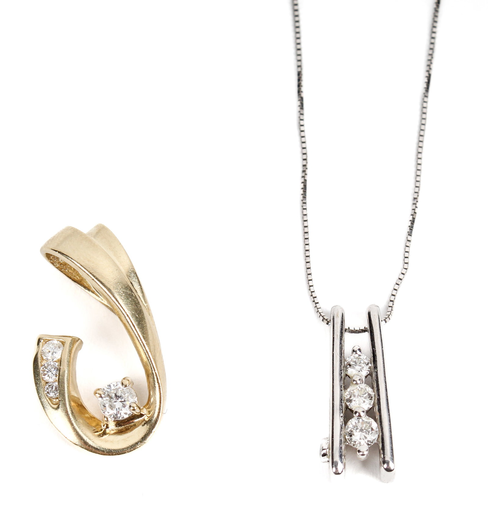 14k Yellow Gold Diamond Slide Pendant, 10k White Gold Diamond Necklace (1 of 6)