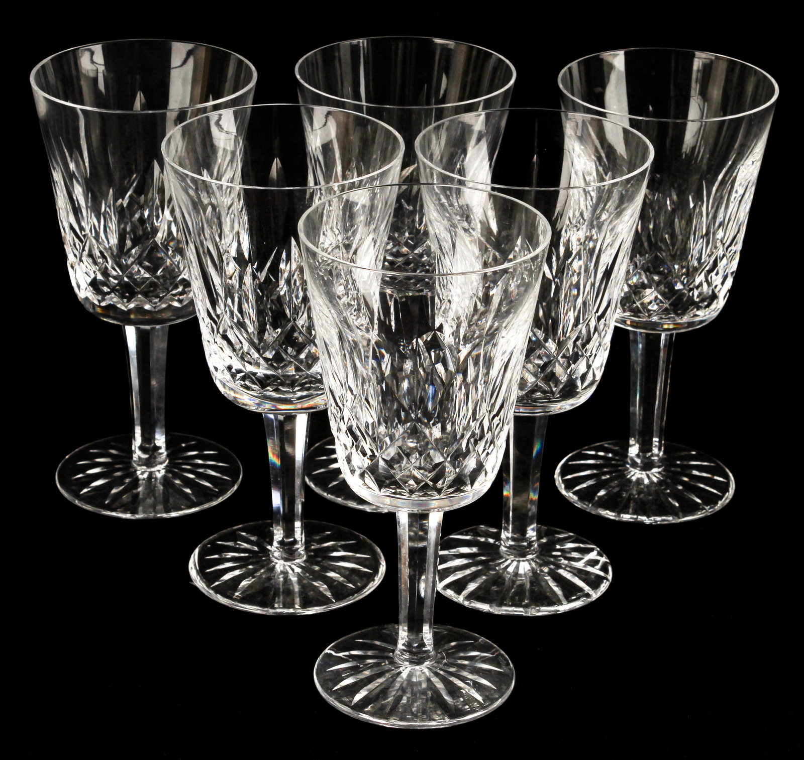 Waterford Lismore Water Goblets: Description: A group of six water goblets by Waterford in the Lismore pattern. Materials: Crystal Markings & Inscriptions: Marked Date: Late 20th / early 21st century Maker: Waterford Dimensions: 6 7/
