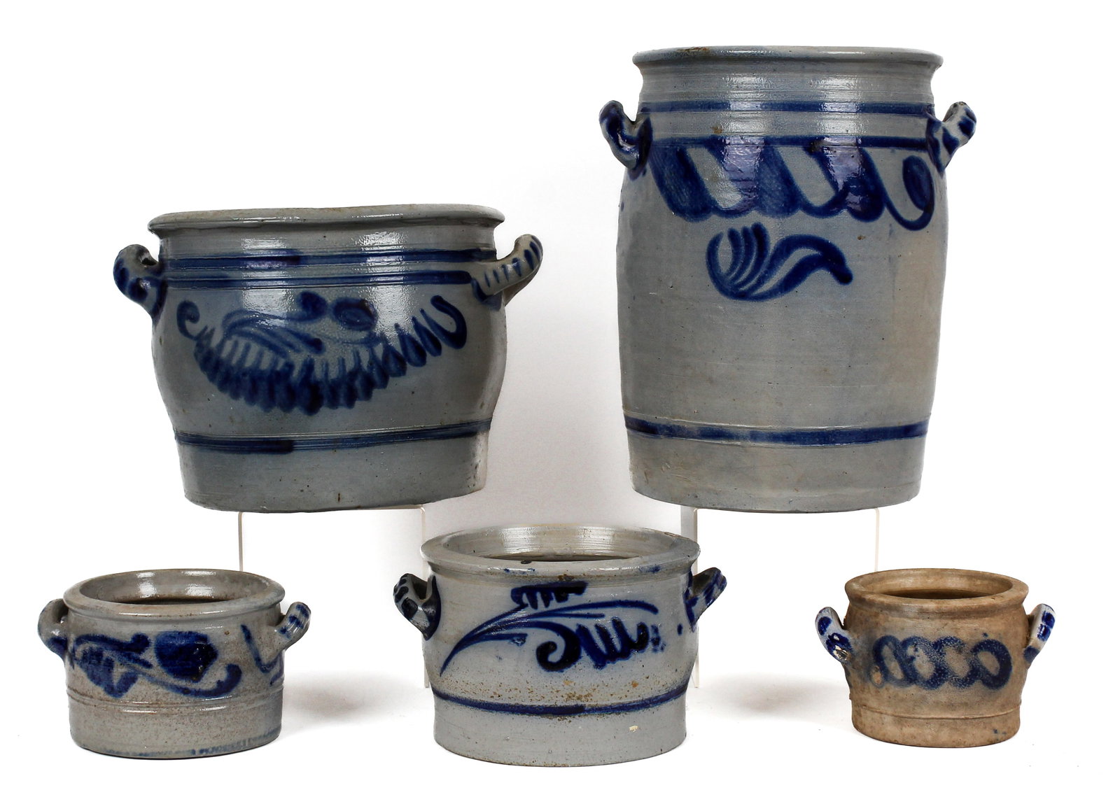 Five Blue Touch Salt Glaze German Westerwald Stoneware Handled Crocks (1 of 5)