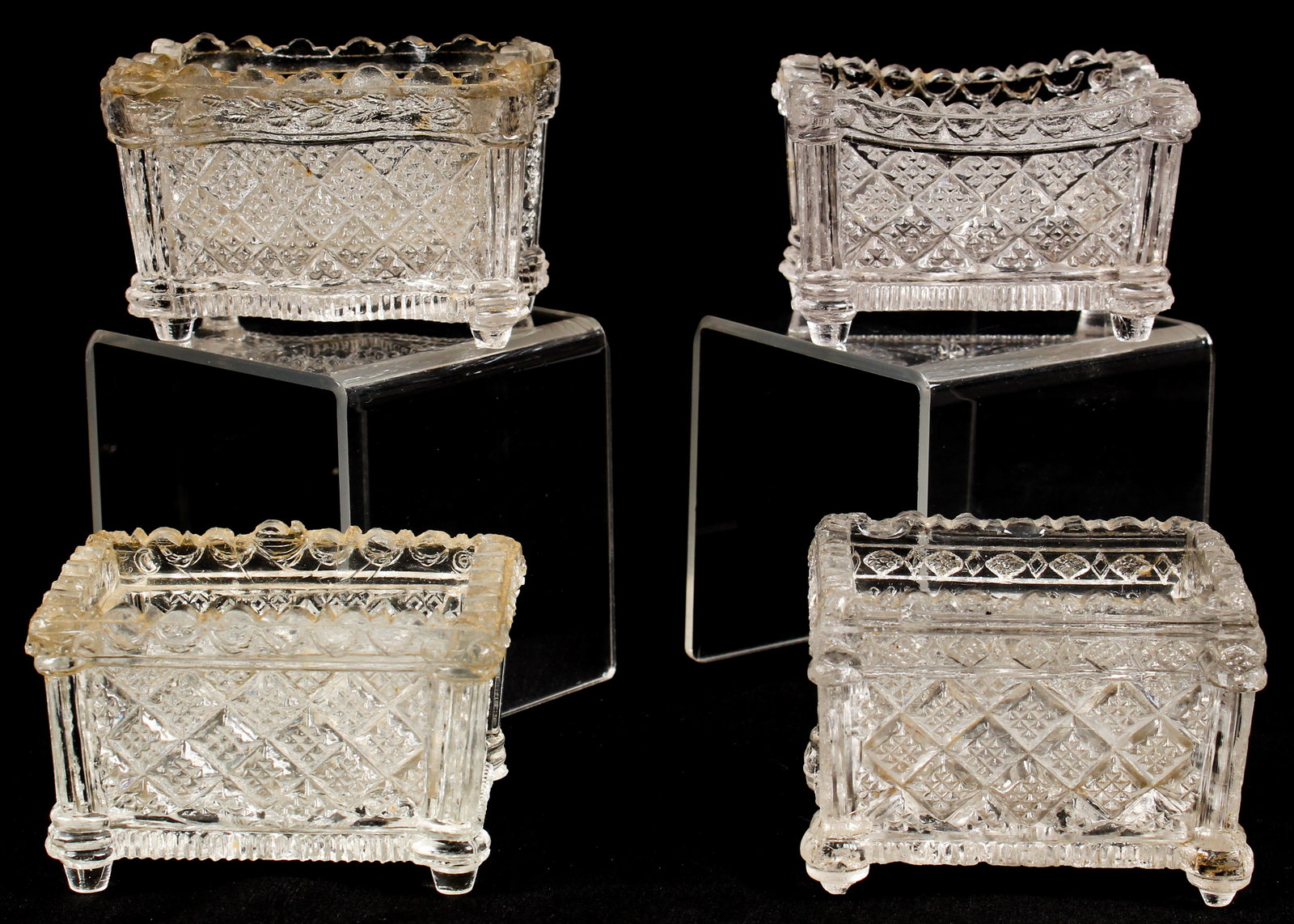 Four Lacy Period Strawberry Diamond Pressed Glass Open Salts (1 of 6)