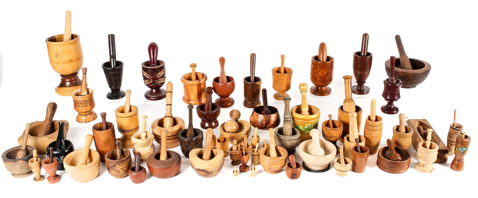 Fifty Seven Carved Wood Mortars & Pestles (1 of 4)