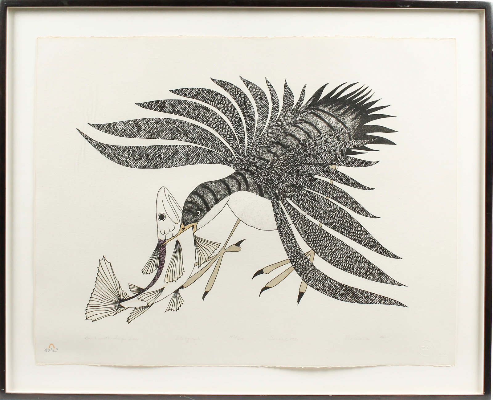 Aoudla Pudlat (Kinngait, 1951-2006) Bird With Large Fish, 1981 Lithograph (1 of 5)