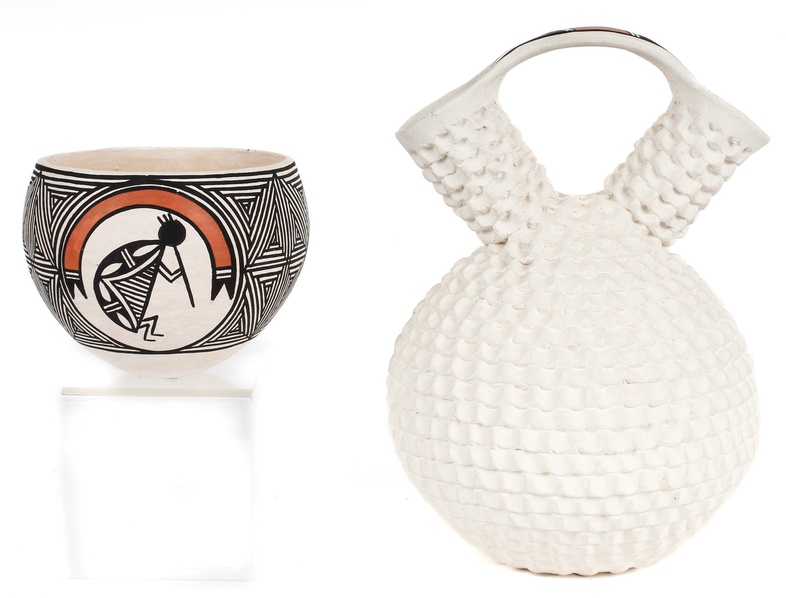 Stella Shutiva (American, 1939-1997) Acoma Pottery Wedding Vase, Bowl (1 of 6)