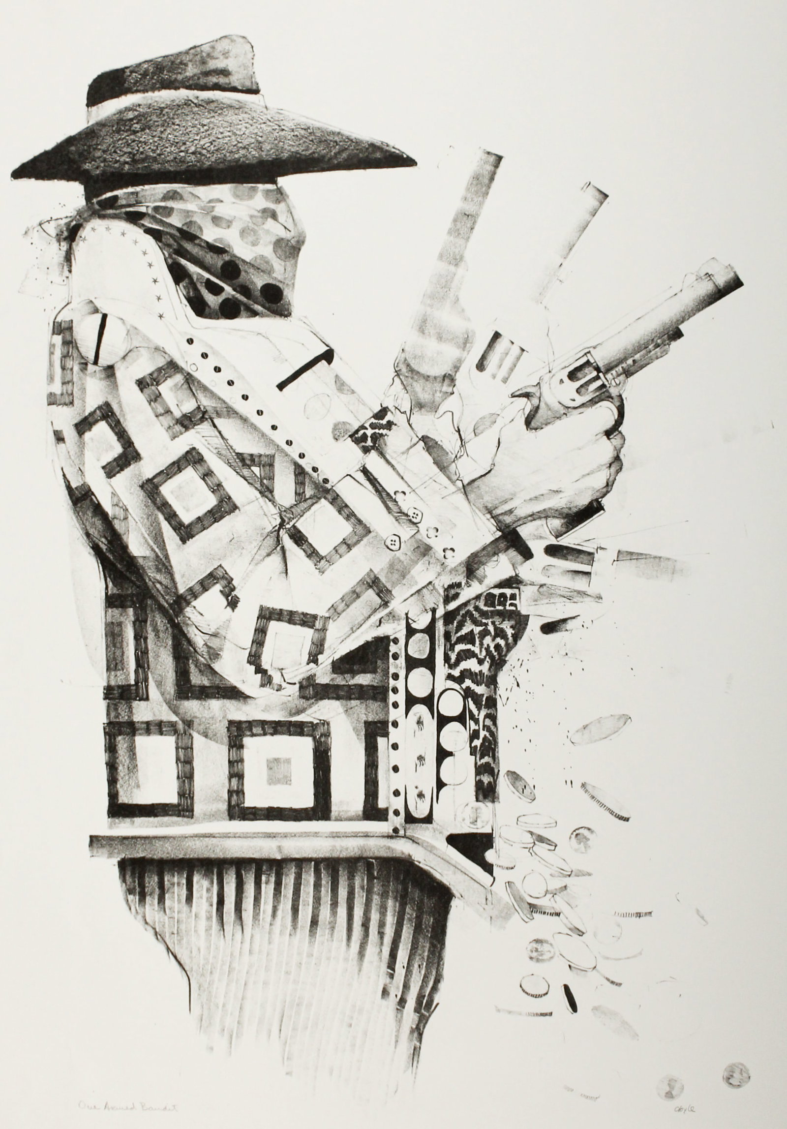 John L Doyle (American, (1936 - 2010) Lithograph, Gamblers, One Armed Bandit, Black Proof (1 of 4)
