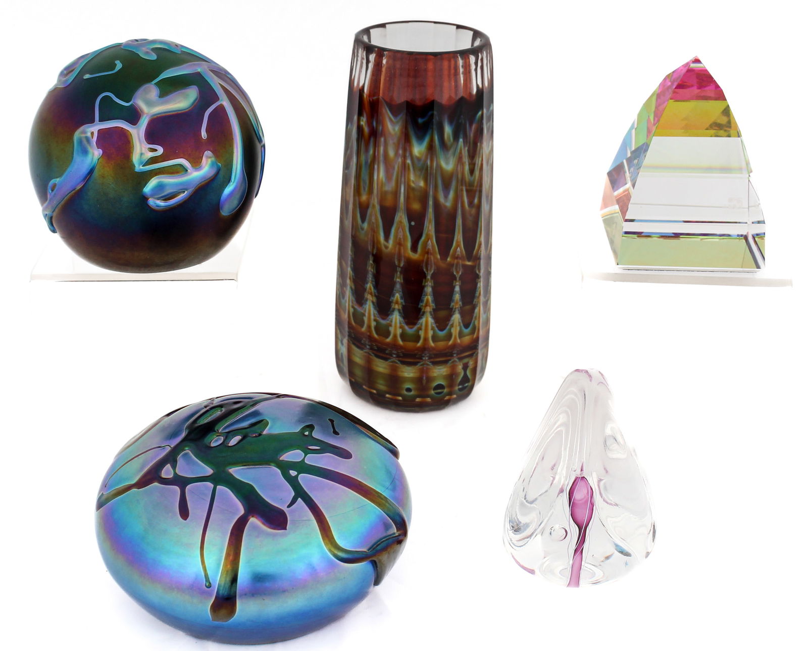 Five Art Glass Paperweights, Rollin Karg, Swarovski, Vase (1 of 7)