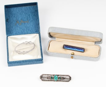 An Assortment of Vintage Silver Bar Pins And A Brooch