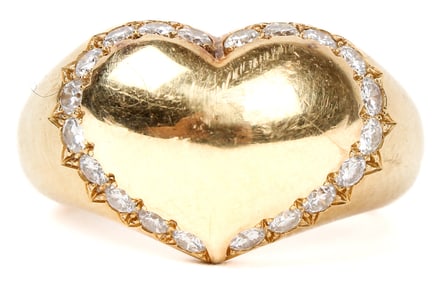 Chaumet Chevaliere Coeur 18K Yellow Gold & Diamond Heart Signet Ring