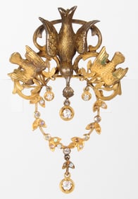 Victorian 14K Gold Mourning Dove Brooch with Diamonds & Opals