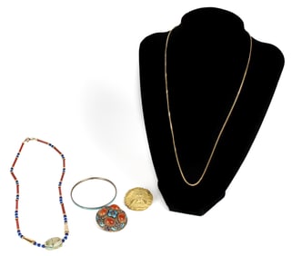 Unique Jewelry, Incl. Silver Brooches And A Scarab Necklace