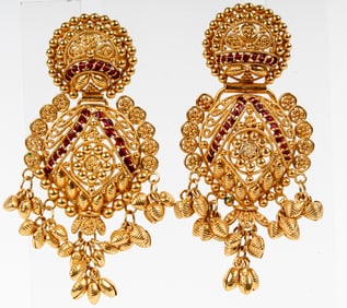 A Pair Of 21k Gold Drop Earrings Made In India