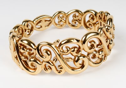 A 14k Gold Fancy Scroll Cuff Bracelet