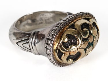 A Silver John Hardy Fleur De Lis Ring With 18k Gold Accents