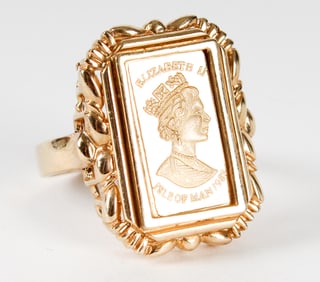 999.9 Pure Gold Elizabeth II Isle Of Man 1988 Credit Suisse 1g Bar Set In A 14k Gold Ring