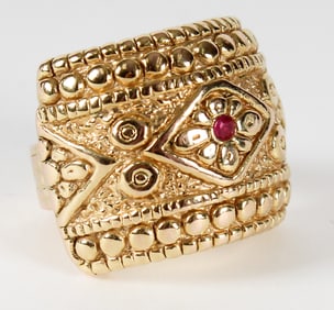 A 14k H.W. Burdick Gold Band Ring WIth A Ruby Accent
