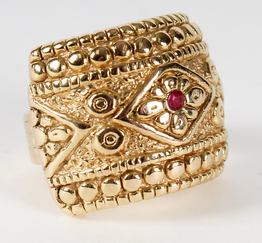 A 14k H.W. Burdick Gold Band Ring WIth A Ruby Accent (1 of 4)