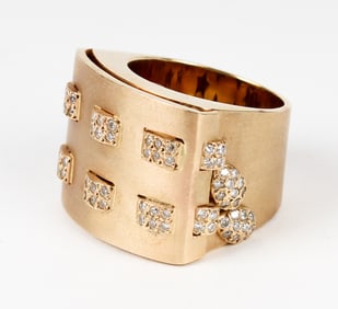 A 14k Gold Matte Band Ring With Micro Pave Diamonds