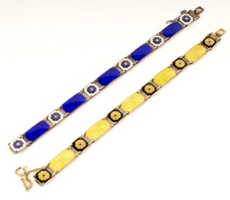 Two Vintage David Andersen Silver And Guilloche Enamel Bracelets